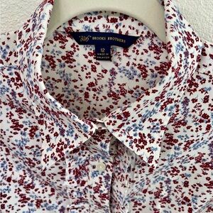 Brooks Brothers Women's Floral Shirt with Ruffled Front - Red and Blue Size 12
